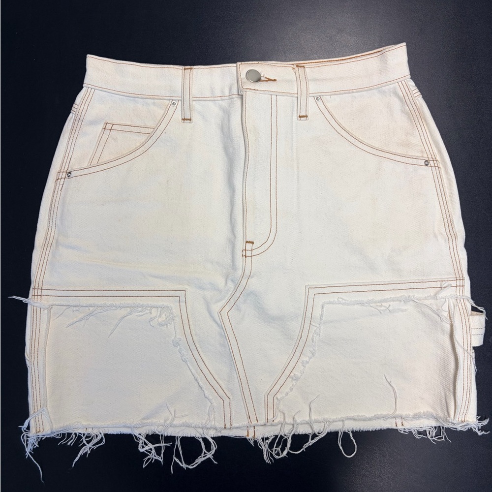 AMIRI Off-White Denim Skirt with Brown Stitching